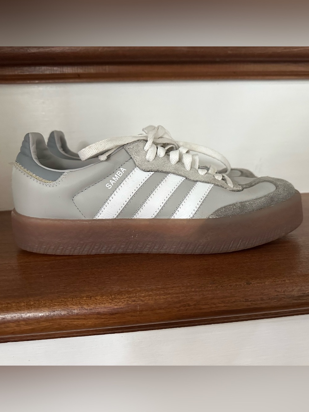 adidas Samba Low-Profile Sneaker in Gray, White & Gum - Picture 2 of 8